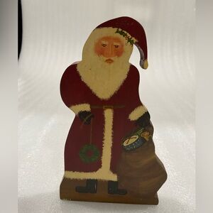 Vintage 1984 Hand Painted Wood Standing Santa Artist Signed Primitive